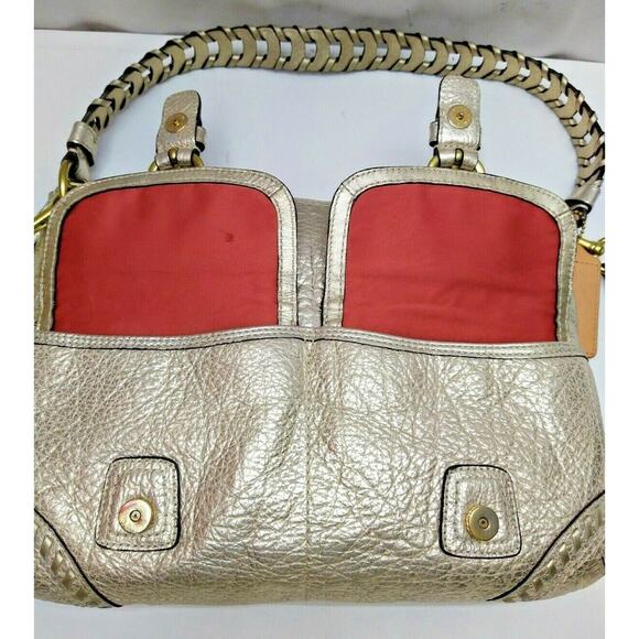 Coach Poppy Whipstitch Metallic Gold Leather Braided Strap Crossbody Bag Purse - Picture 9 of 12